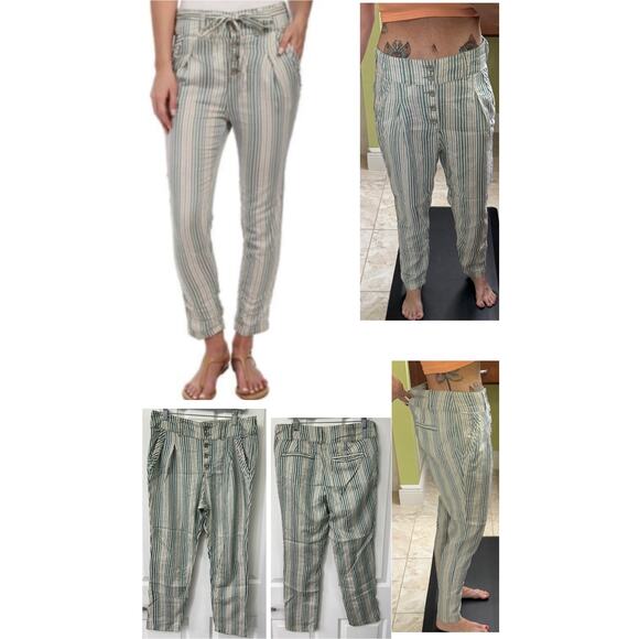 Free People size 6 cream stripe teal pants 100% cotton button fly ($128 retail) - Picture 6 of 6